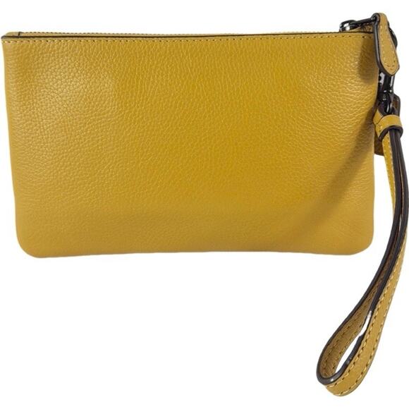 Coach Pebbled Leather Wristlet in Mustard Yellow - Picture 2 of 5